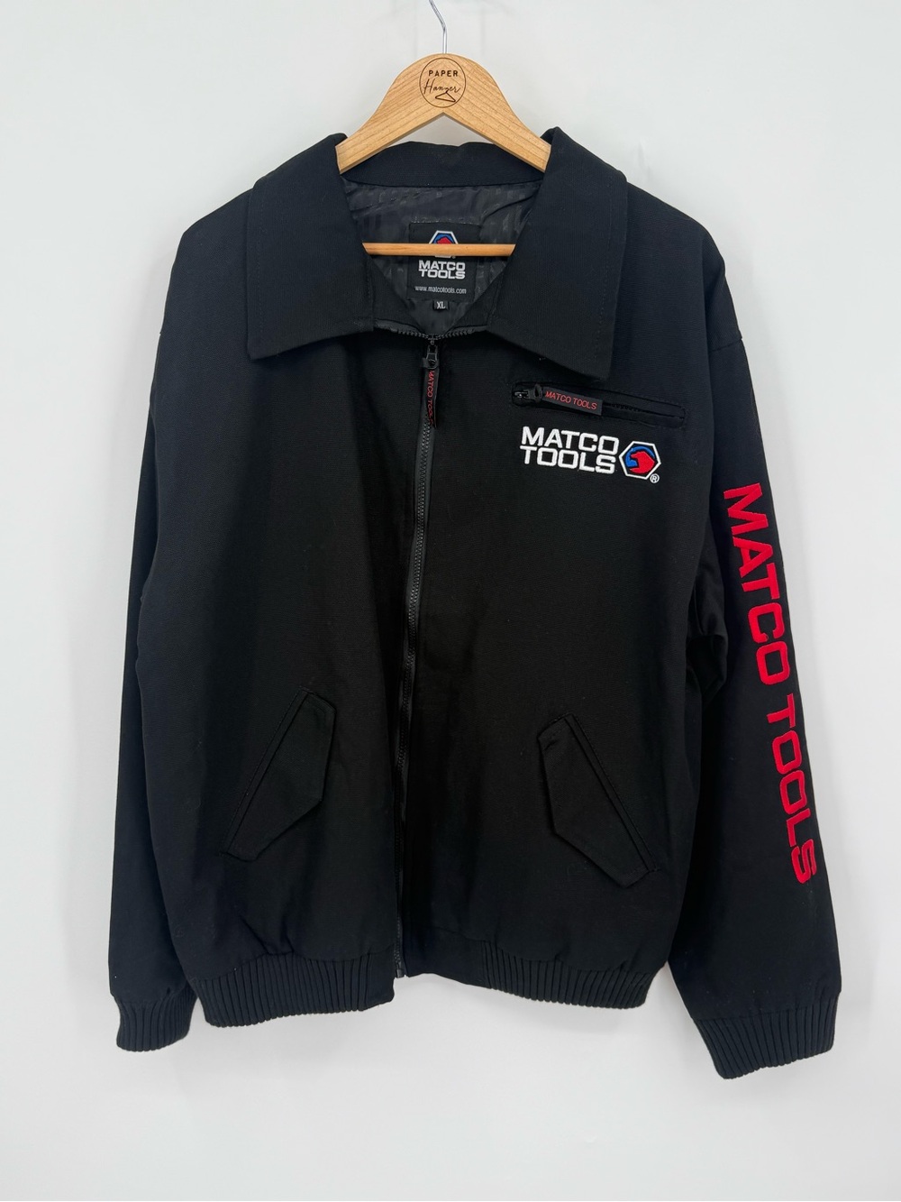 Matco Tools Men's Black Work Bomber Jacket with Red Sleeve Logo